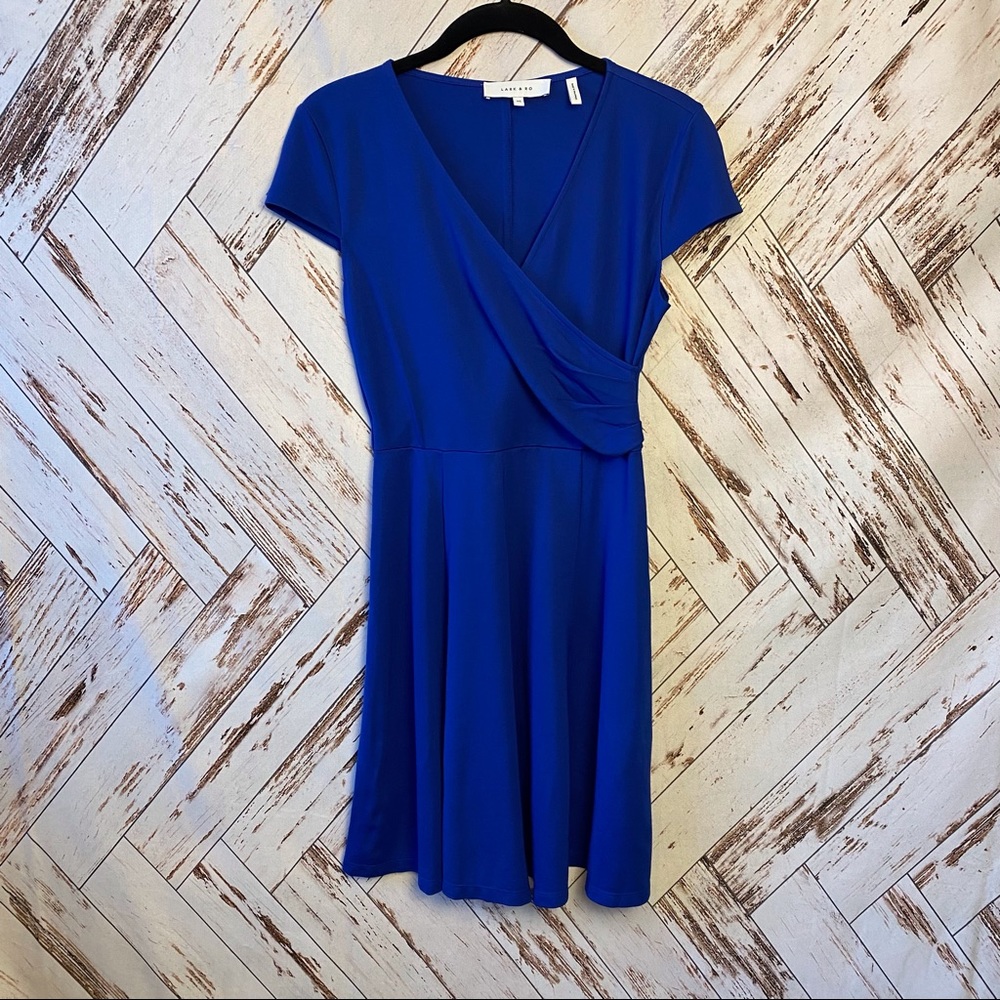 Lark & Ro Faux Wrap Cap Sleeve Dress